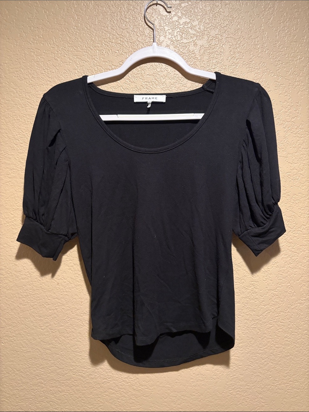 Frame Denim Black Scoop Neck Puff Sleeve Top - Short Sleeve